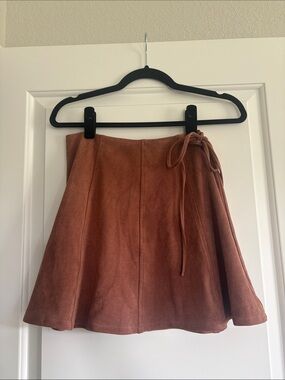 She + Sky Rust Brown Suede Tie-Waist Skater Skirt